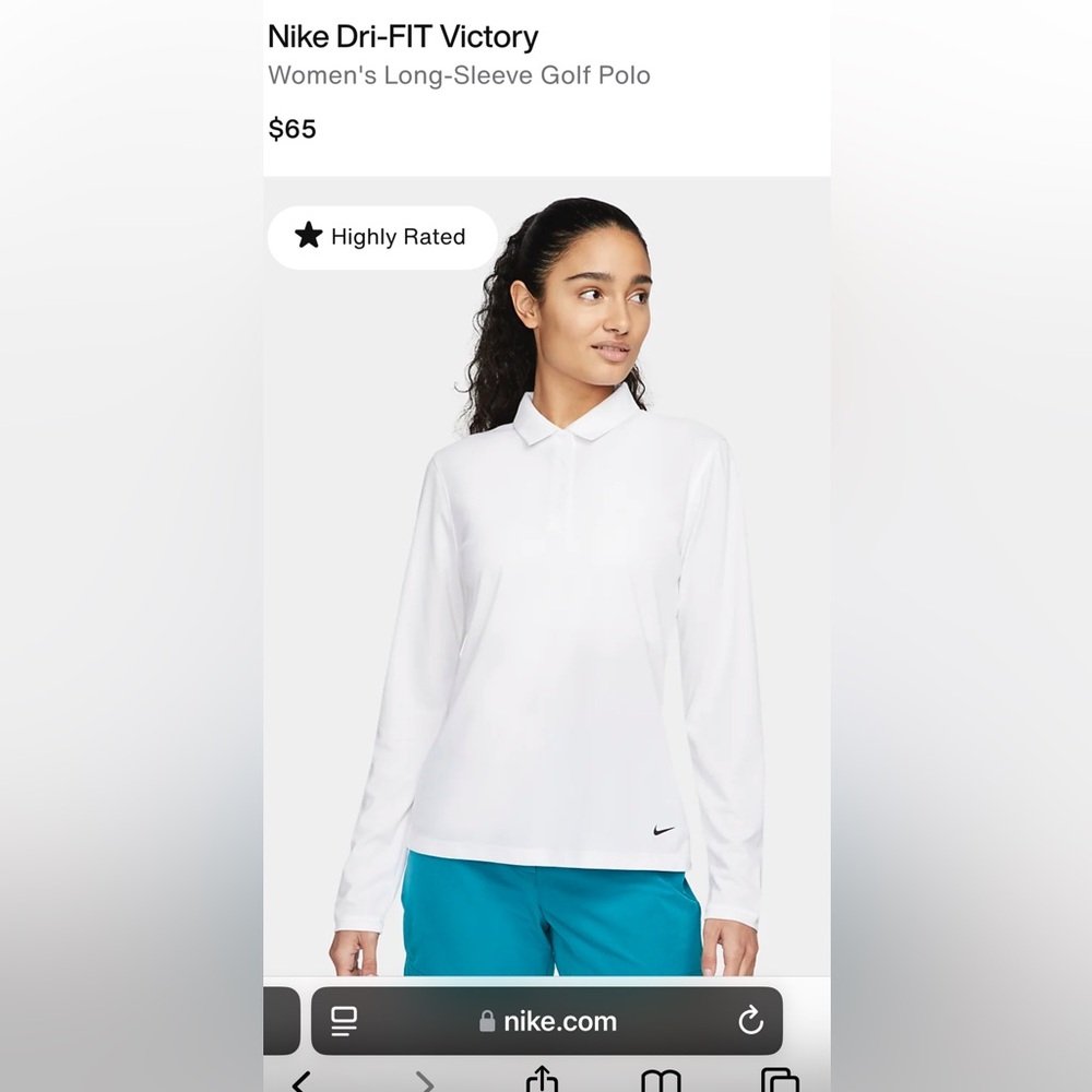 Nike Women’s Dri Fit Golf Long Sleeve Polo. Size small in white.